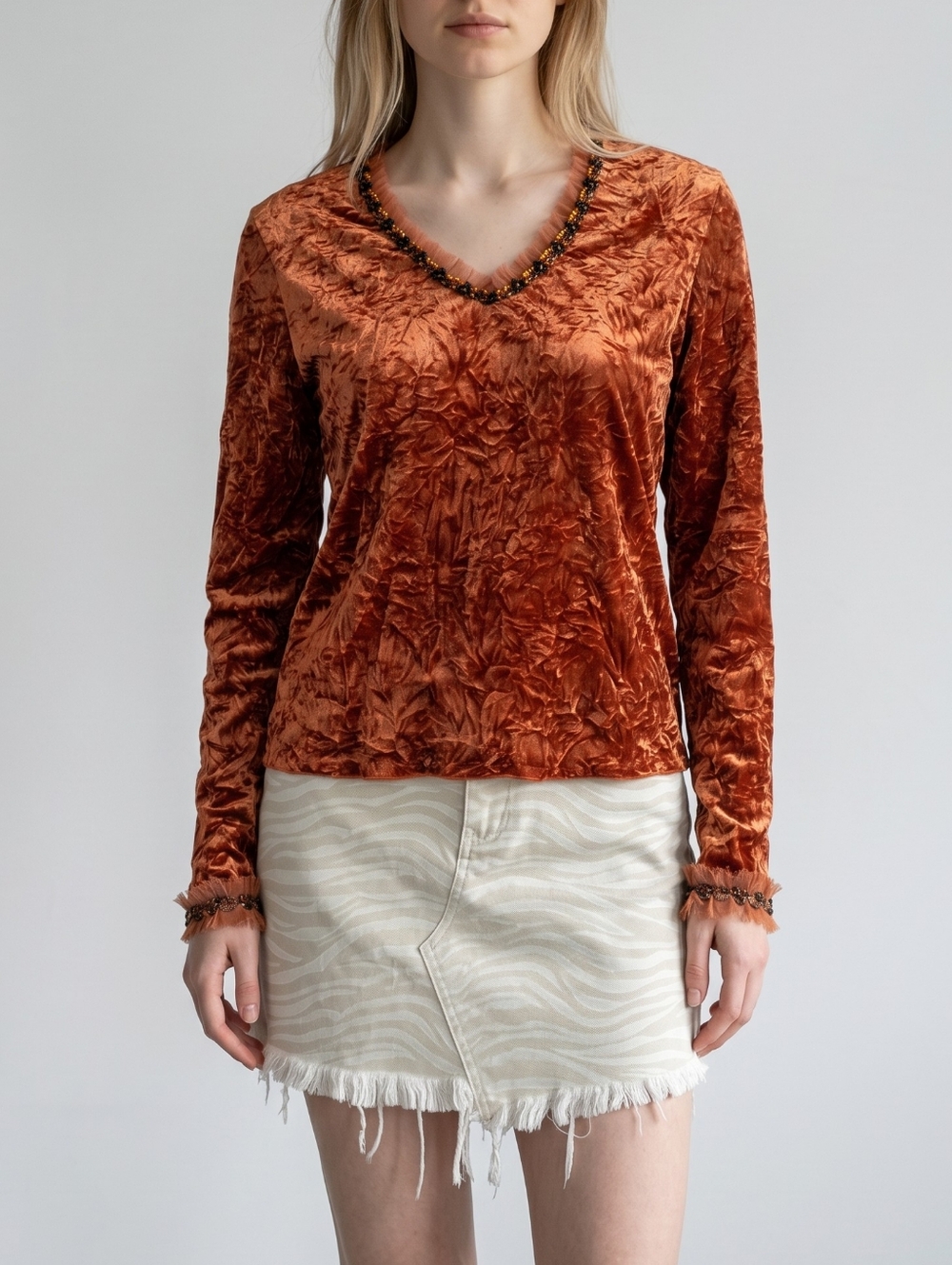 SnoSkins Y2K Boho Crinkle Velvet Top